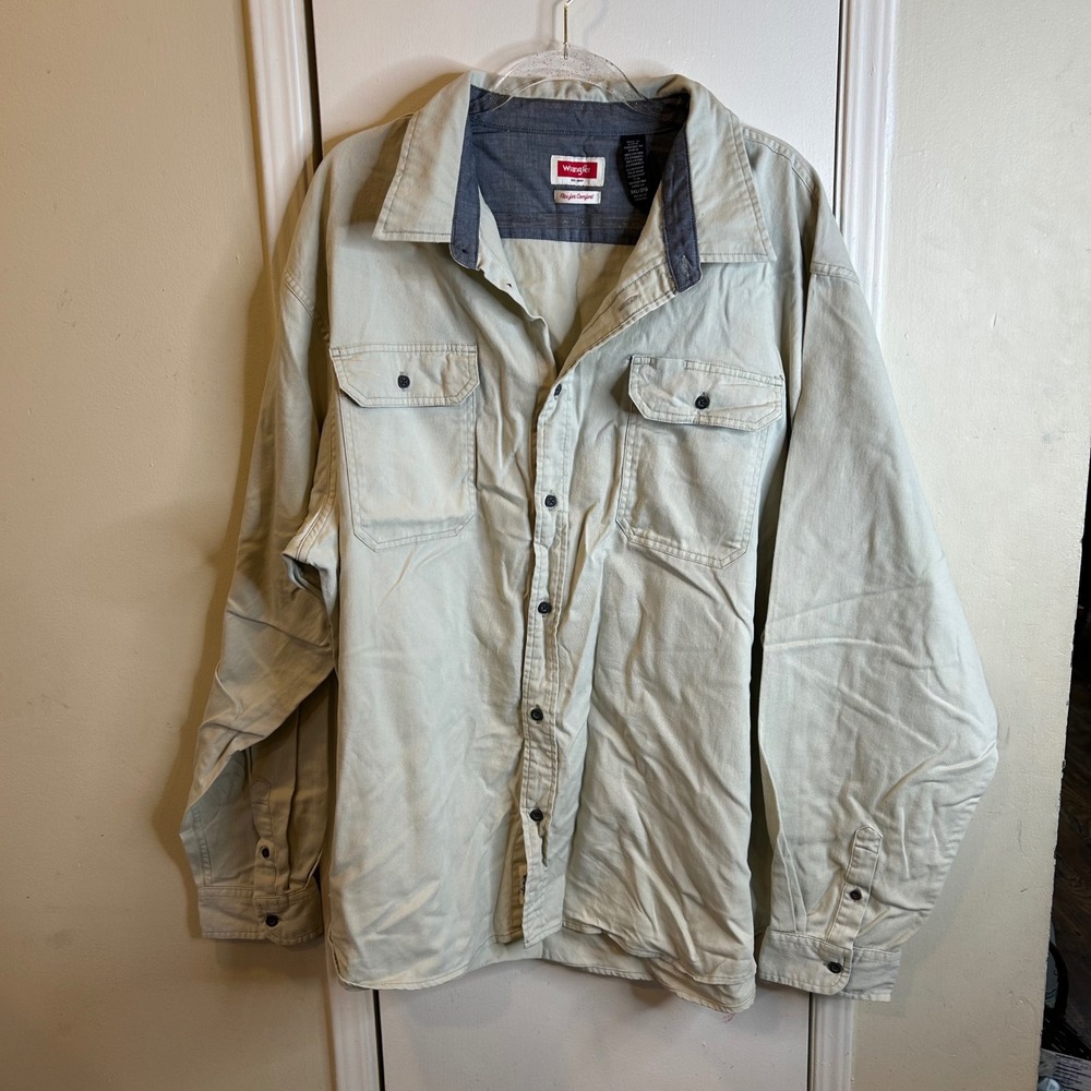 Wrangler Flex for Comfort Mens 3XL Khaki Twill Button Down Work Shirt HLB1SWW